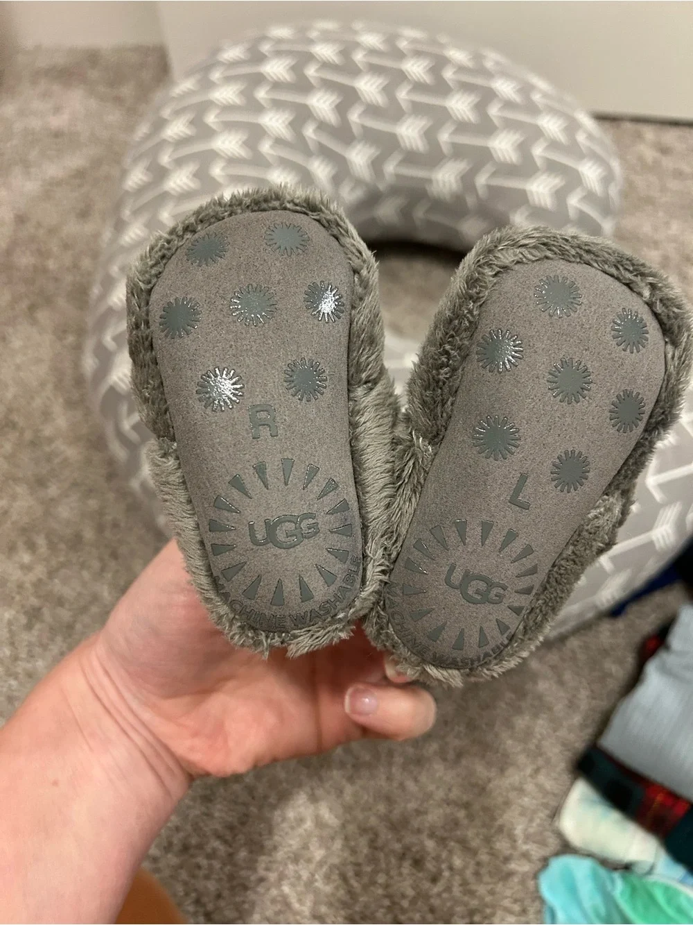 UGG Baby Gray Plush Strap Slippers -LIKE NEW
